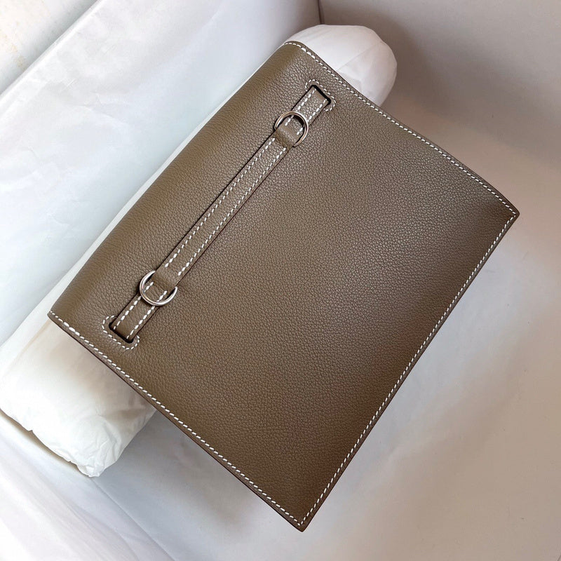 Side view of structured structured handbag