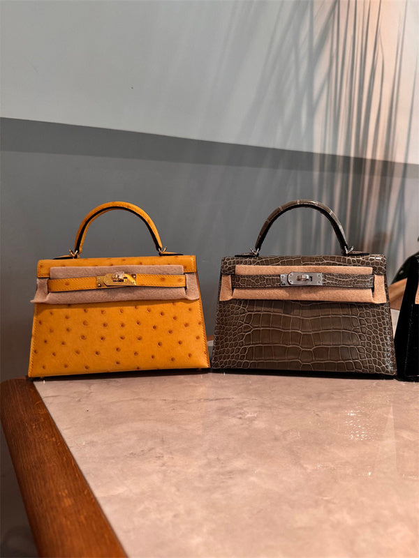 Side view of clean-lined structured handbag
