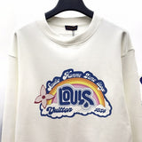 Front view of Louis Vuitton luxury clothing with label-forward styling