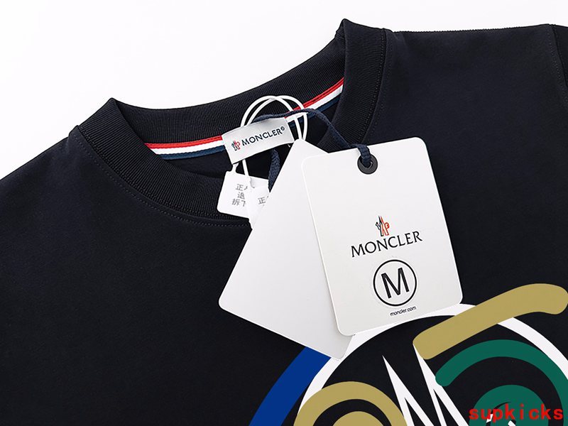 Flat lay presentation of Moncler luxury clothing with monogram-inspired silhouette