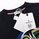 Flat lay presentation of Moncler luxury clothing with monogram-inspired silhouette