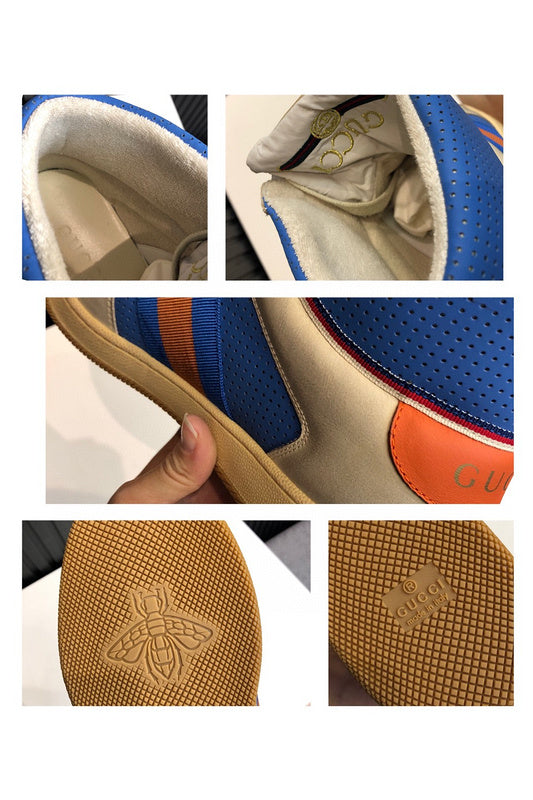 Side profile of Gucci muted earth tones sneakers cushioned comfort fit