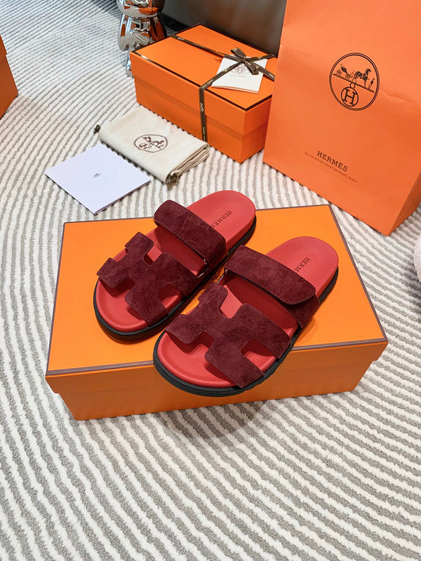 Hermès Burgundy Platform Sandals - Angled View