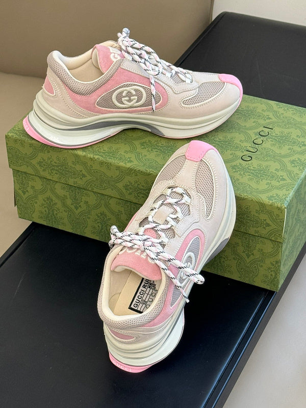 Gucci stone beige luxury sneakers view 9 bold athletic profile