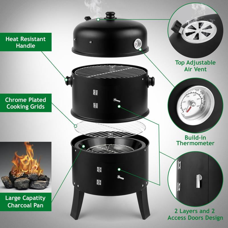Smoker Carbon Grill, Portable Charcoal BBQ Barrel Grill