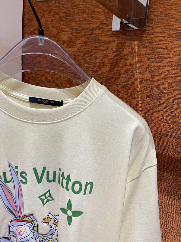Close-up detail shot of Louis Vuitton cotton t-shirt with relaxed-fit cut