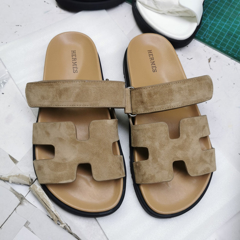 Hermès Chocolate Brown Block Heel Sandals - Back View