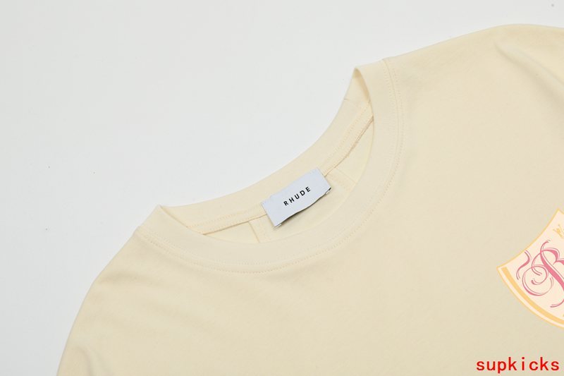 Side profile of Rhude luxury clothing with monogram-inspired silhouette