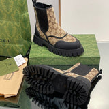 Side profile of Gucci stone beige sneakers padded collar comfort