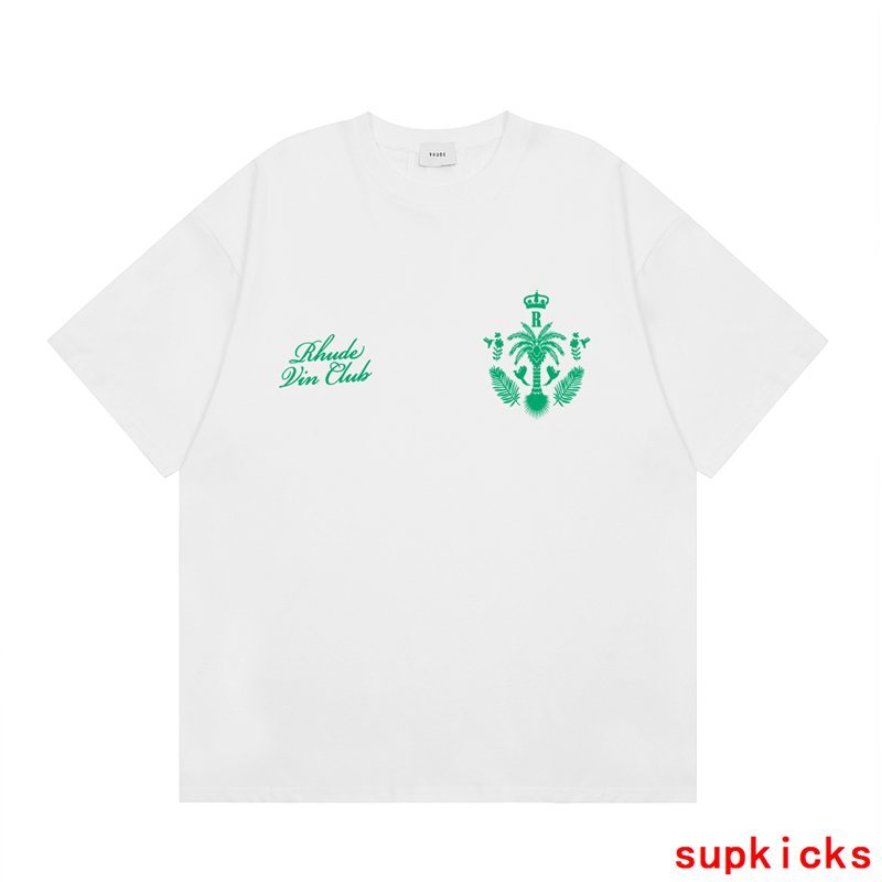 Front view of Rhude luxury clothing with signature branding