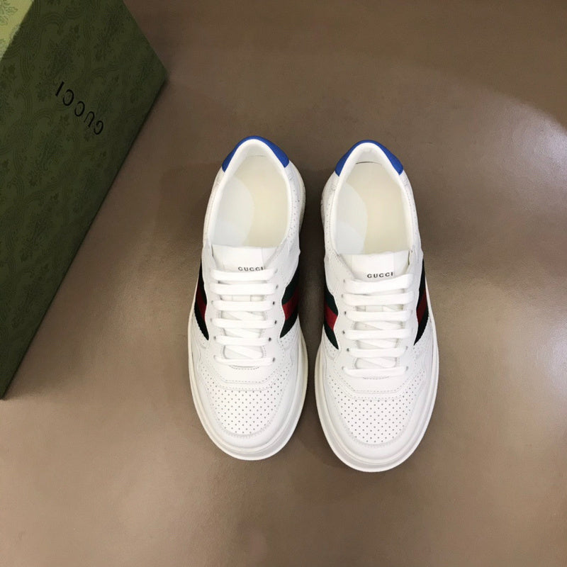 Side profile of Gucci bold contrast sneakers signature lace-up style