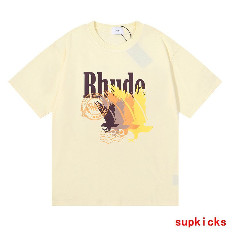 Side profile of Rhude luxury clothing with streetwear-inspired cut