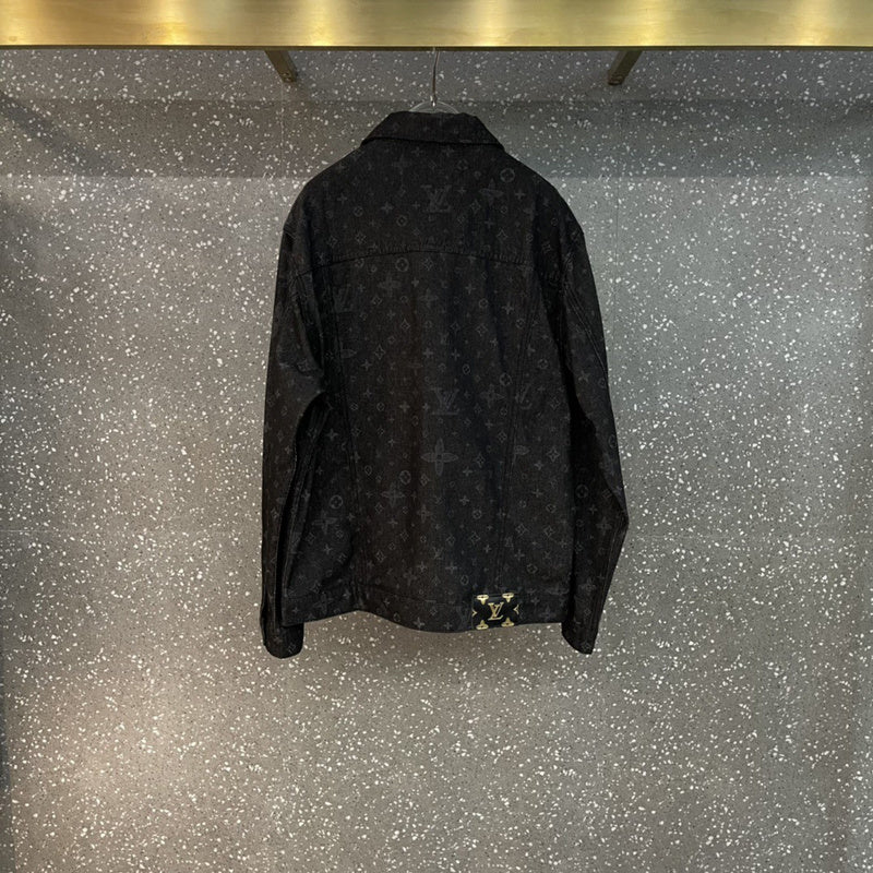 Close-up detail shot of Louis Vuitton luxury clothing with label-forward styling
