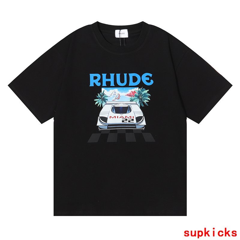 Side profile of Rhude luxury clothing with everyday silhouette