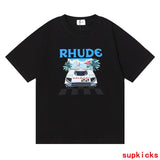 Side profile of Rhude luxury clothing with everyday silhouette