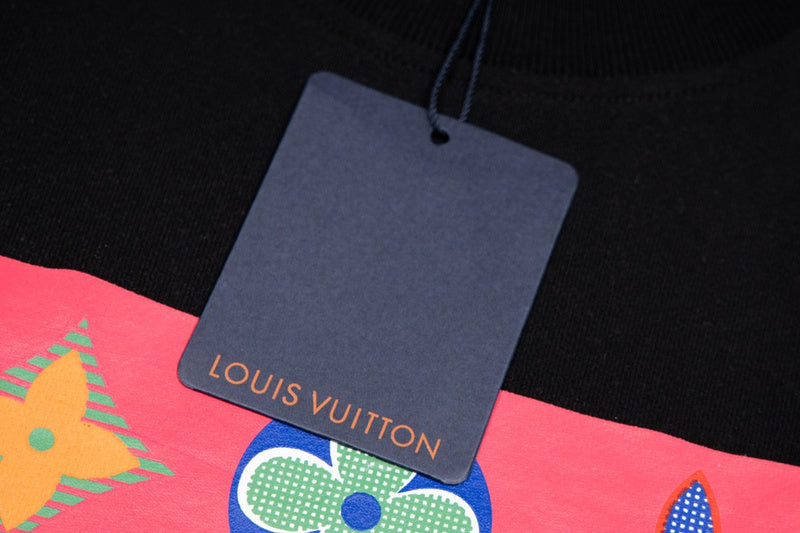 Front view of Louis Vuitton luxury clothing with logo-detail design