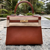 Side view of structured structured handbag