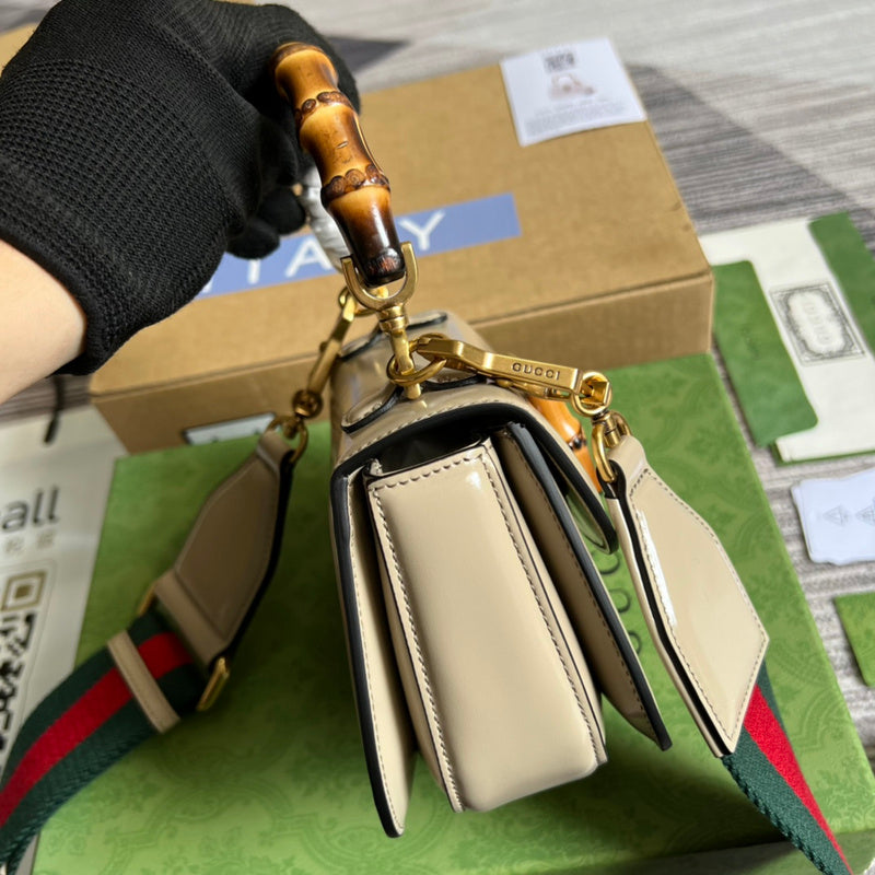 Side view of clean-lined structured handbag