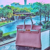 Side view of classic structured handbag