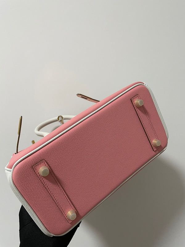 Side view of considered structured handbag