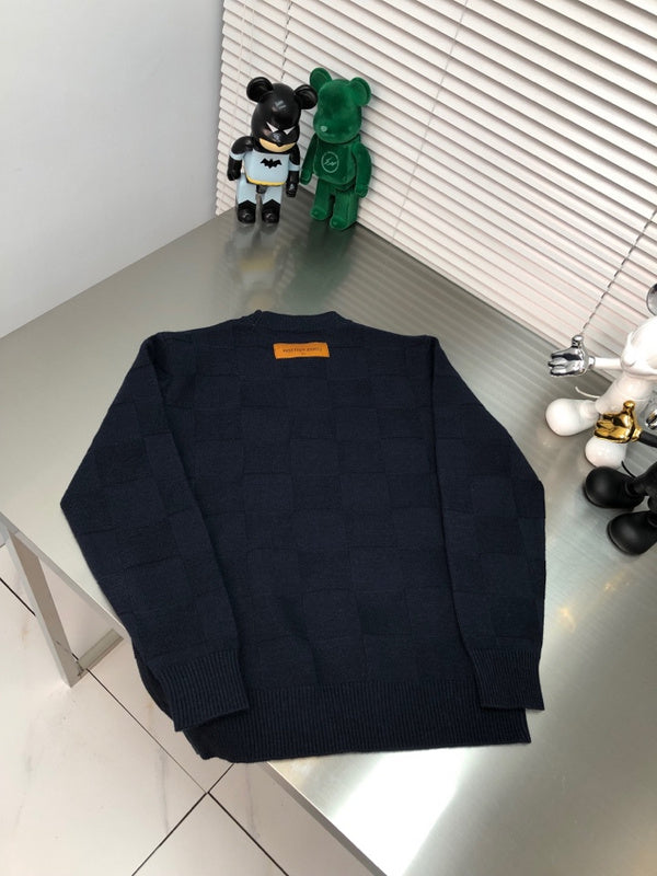 Front view of Louis Vuitton luxury clothing with monogram-inspired silhouette