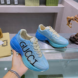 Side profile of Gucci neutral cream sneakers streetwear statement look
