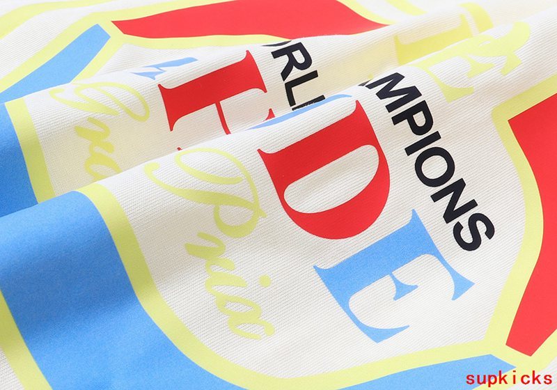 Close-up detail shot of Rhude luxury clothing with runway-inspired design