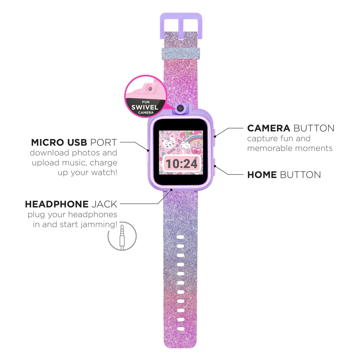 Close-up detail view of PlayZoom unisex purple watch