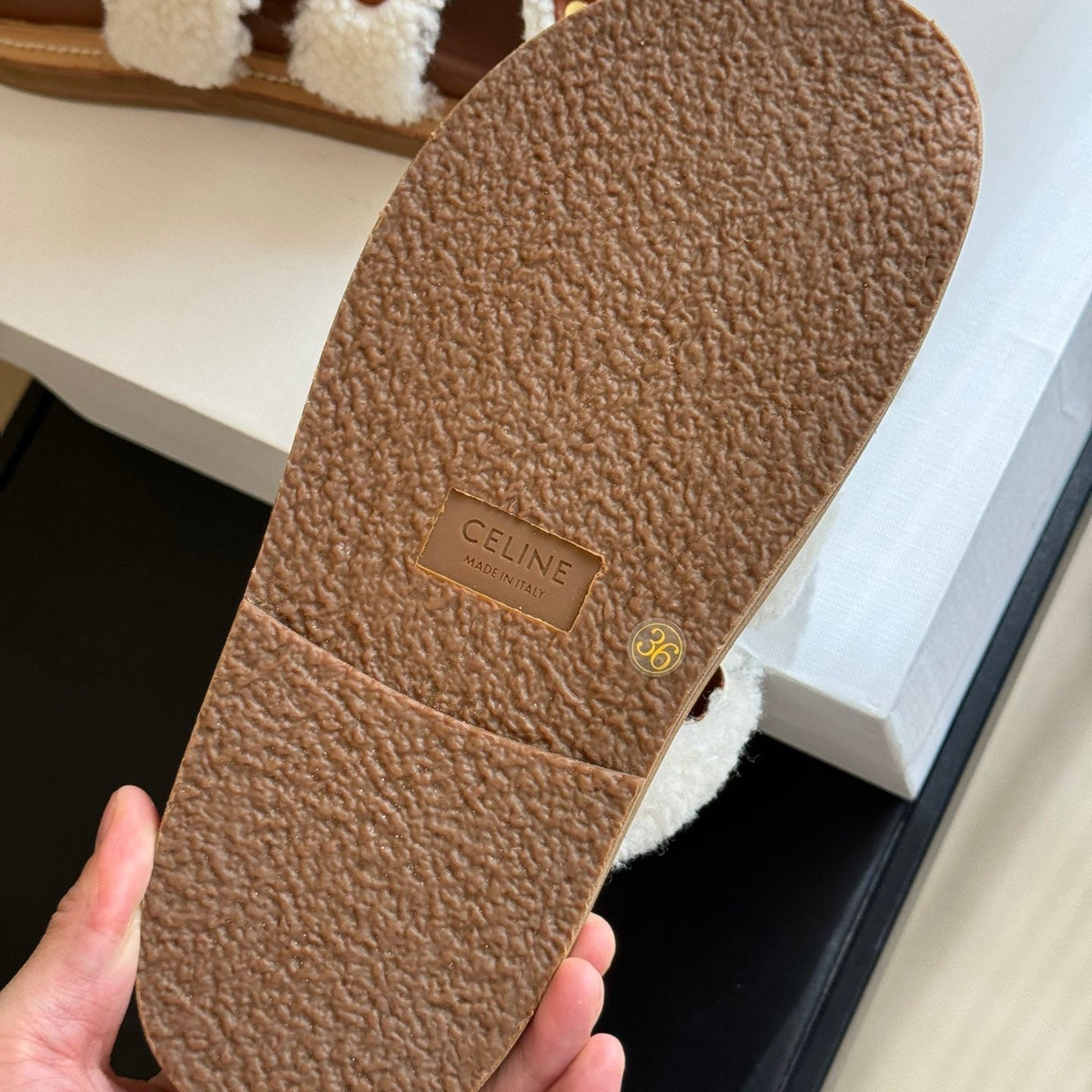 Back view of Celine luxury Mules with clean finishing