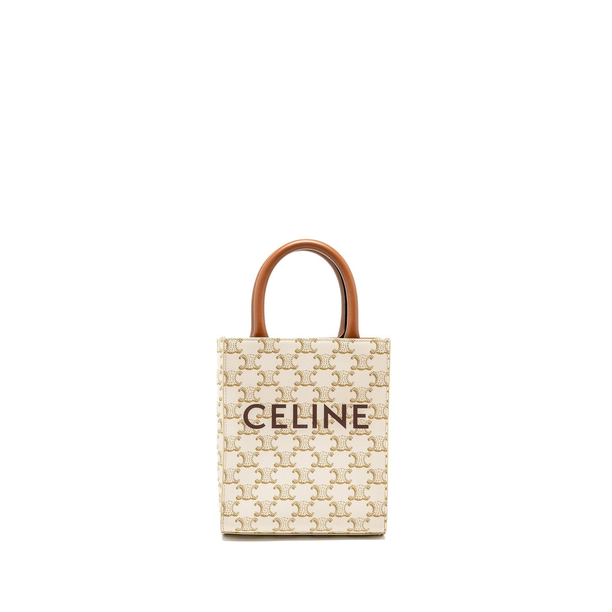 Celine Bags? Celine Mini Vertical Cabas Triomphe Canvas Calfskin WHITE GHW Elegant Everyday Designer Handbag