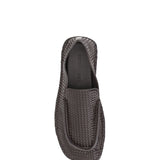 Close-up of Bottega Veneta slides hardware and fine stitching