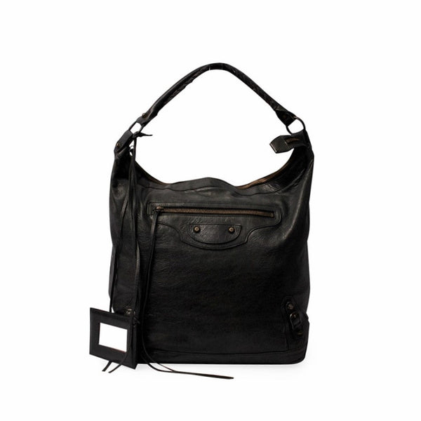 Balenciaga Leather Motor City Bag Black — Designer Leather Handbag