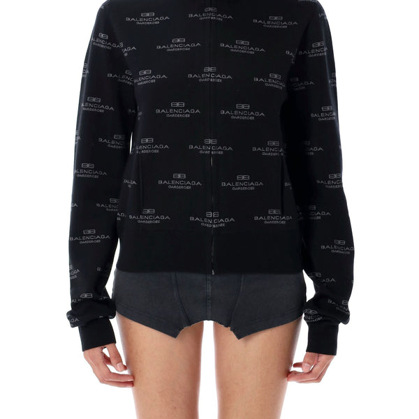 Balenciaga Sweaters- BALENCIAGA All-over Logo Zip-up Cardigan - Size XL Premium Casual Designer Knitwear
