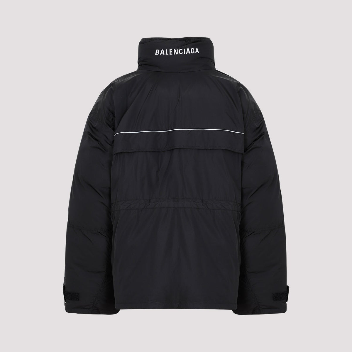 Close-up of Balenciaga coats hardware and fine stitching