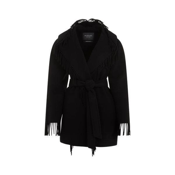 Balenciaga Jackets- BALENCIAGA Fringed Hooded Jacket for Women Stylish Everyday Designer Outerwear