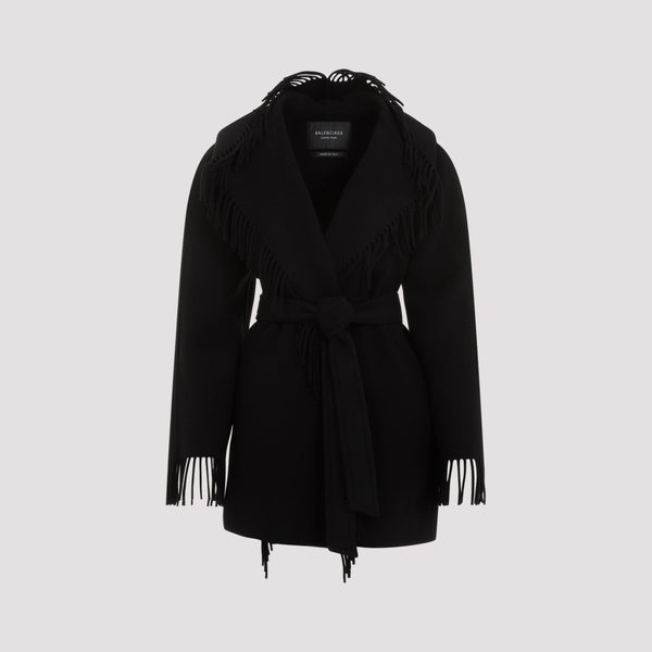 Balenciaga Jackets- BALENCIAGA Fringed Hooded Jacket for Women Stylish Everyday Designer Outerwear