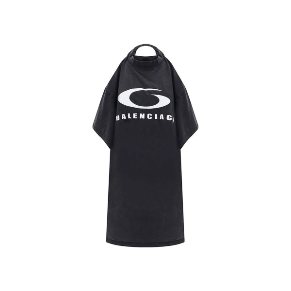 Balenciaga Polo Shirts- BALENCIAGA Icon Print T-shirt Dress with Open Back Classic Designer Cotton Polo Shirt