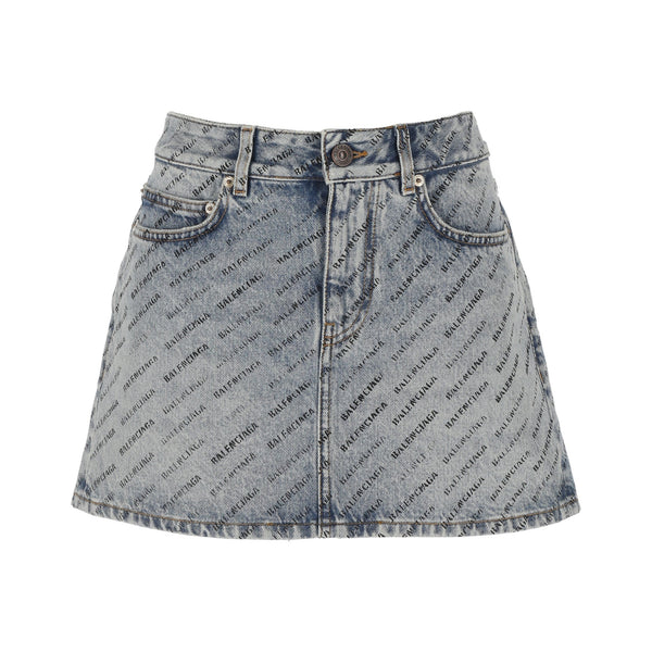 Balenciaga Skirts- BALENCIAGA Logo Print Denim Skirt Elegant Designer Casual Skirt