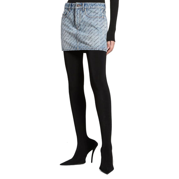 Balenciaga Skirts? BALENCIAGA Logo Print Denim Skirt Elegant Designer Casual Skirt
