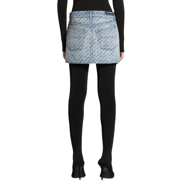 Balenciaga Skirts- BALENCIAGA Logo Print Denim Skirt Elegant Designer Casual Skirt
