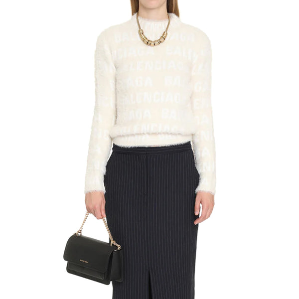 Balenciaga Sweaters- BALENCIAGA Jacquard Logo Sweater with Crew Neck - Women’s Fashion Luxury Designer Knit Sweater