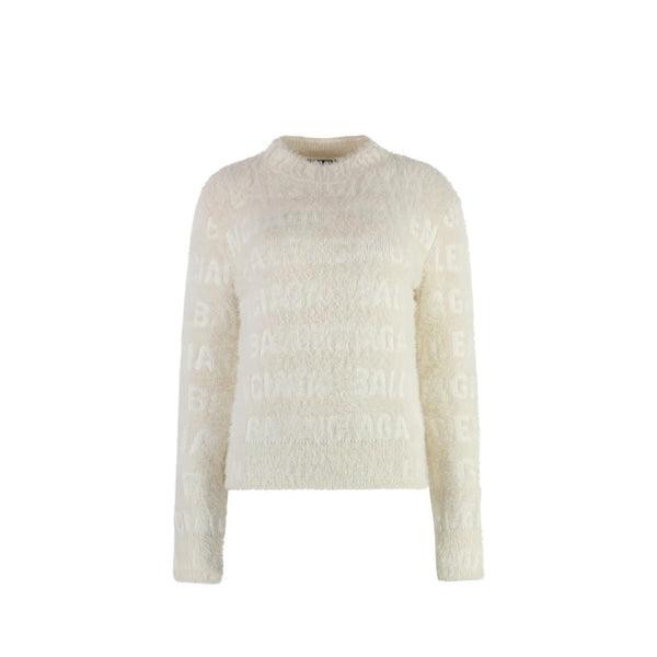 Balenciaga Sweaters- BALENCIAGA Jacquard Logo Sweater with Crew Neck - Women’s Fashion Luxury Designer Knit Sweater
