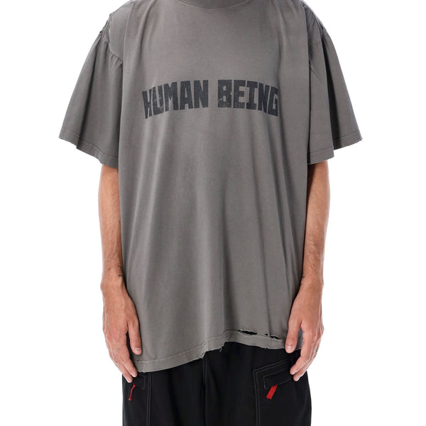 Balenciaga Polo Shirts- BALENCIAGA Asymmetrical Human Being Shifted T-Shirt Premium Everyday Polo Shirt