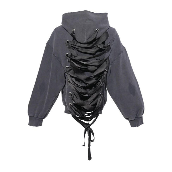 Balenciaga Hoodies- BALENCIAGA Lace-up Zip-up Hoodie for Women Comfortable Luxury Streetwear Hoodie