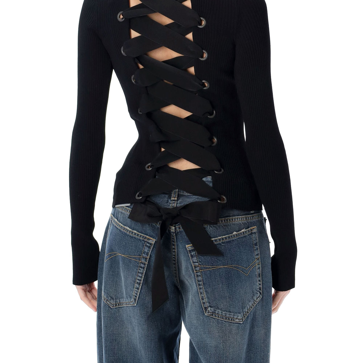 Balenciaga Tops- BALENCIAGA Lace-up Fitted Turtleneck Top - Size S Elegant Everyday Designer Top