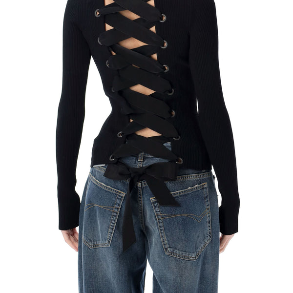 Balenciaga Tops- BALENCIAGA Lace-up Fitted Turtleneck Top - Size S Elegant Everyday Designer Top