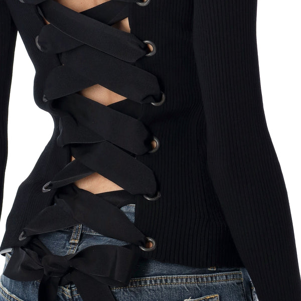 Balenciaga Tops- BALENCIAGA Lace-up Fitted Turtleneck Top - Size S Elegant Everyday Designer Top