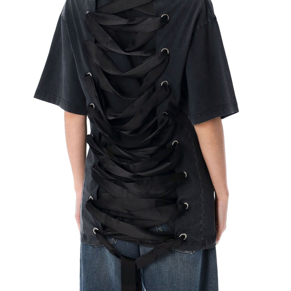 Balenciaga Polo Shirts- BALENCIAGA Loose Fit Ribbon Detail T-Shirt Premium Everyday Polo Shirt