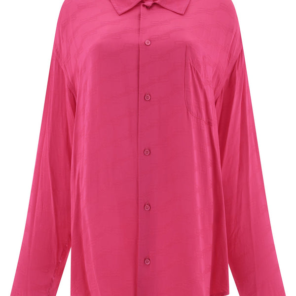 Balenciaga Tops- BALENCIAGA Jacquard Logo Regular Fit Long Sleeve Shirt for Women Elegant Everyday Designer Top
