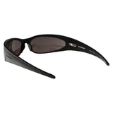 Close-up of Balenciaga sunglasses hardware and fine stitching